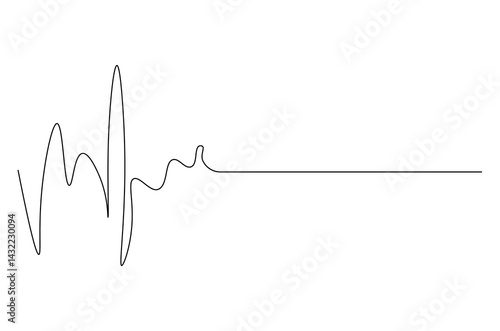 Continuous one line drawing of Heartbeat. Single line drawing illustration of ECG or EKG Cardio graph. Medical cardiology concept vector art. Doodle line illustration.