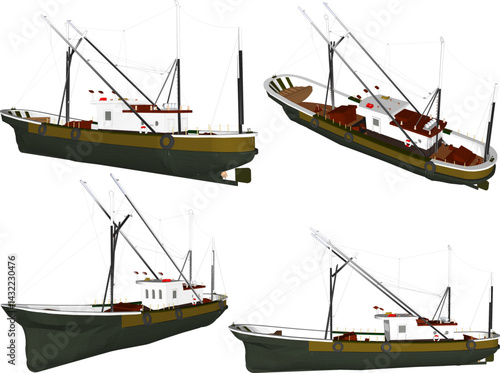 vector sketch illustration design fishing boat for fishermen looking for fish in the sea