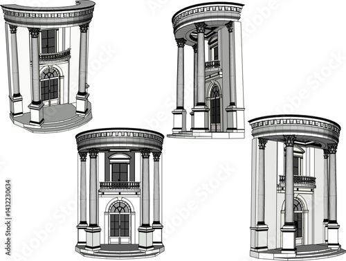 vector sketch illustration design image architecture terrace building house with large columns classic vintage  