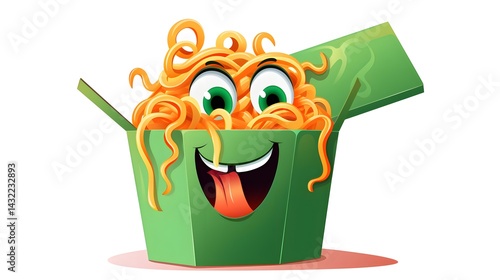 Creative Mockup of Delicious and Playful Noodle Packaging Design in Green and Orange Colors