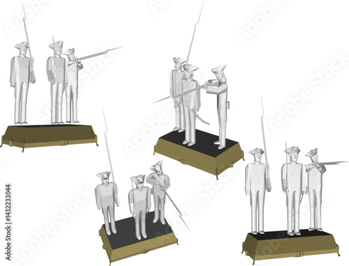 vector sketch illustration design of cavalry soldier toy fighting with classic vintage ethnic weapons  