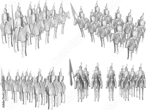 vector sketch illustration design of cavalry soldier toy fighting with classic vintage ethnic weapons