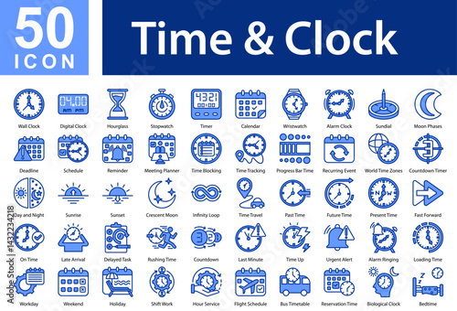 Time & Scheduling Icon Collection and Symple Concept mixed blue color