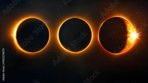 Phases of the Solar Eclipse – Moon and Sun in Total and Partial Alignment