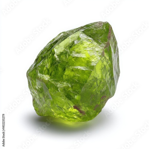 Green crystal mineral close up isolated on white background