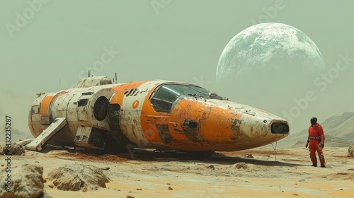 Abandoned spacecraft on a desolate alien planet