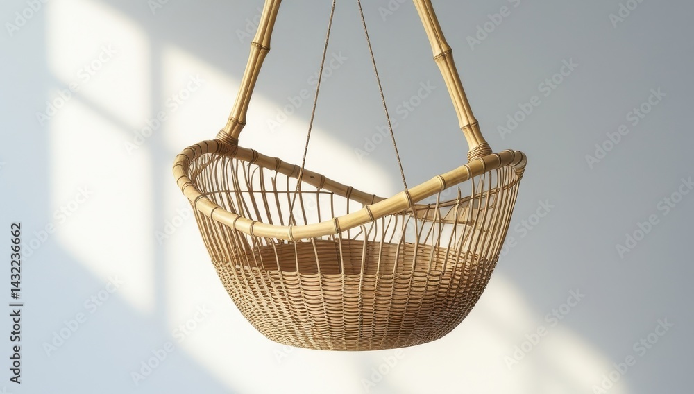 Obraz premium Hanging Bamboo Cradle - Natural Woven Baby Bassinet