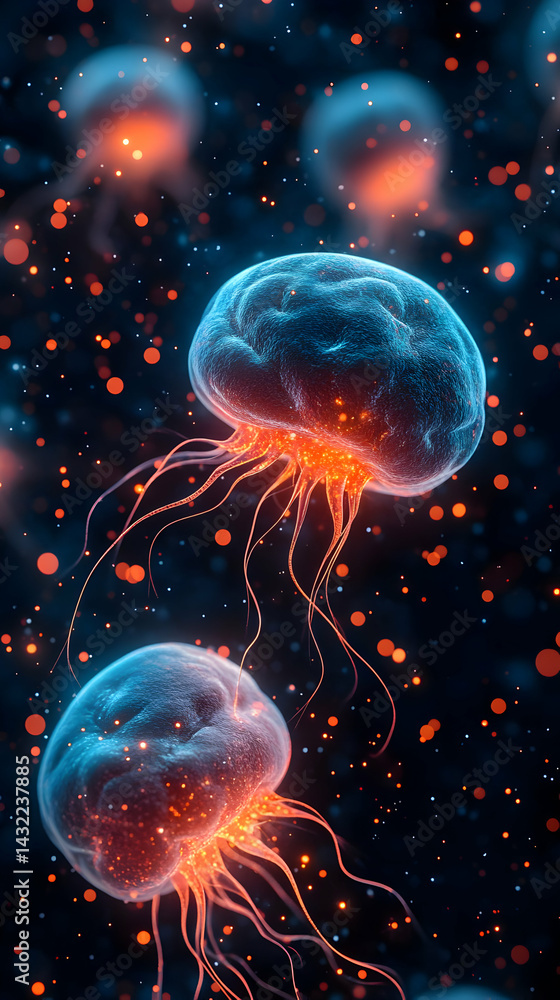 Obraz premium Glowing Jellyfish 3D Illustration