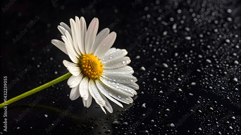 Topview one daisy black background