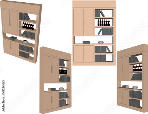 vector sketch illustration of furniture design wardrobe bookcase with interior decoration decoration