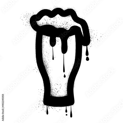 Glass of beer with black spray paint graffiti
