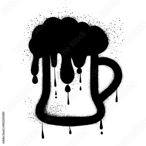 Beer mug with black spray paint graffiti