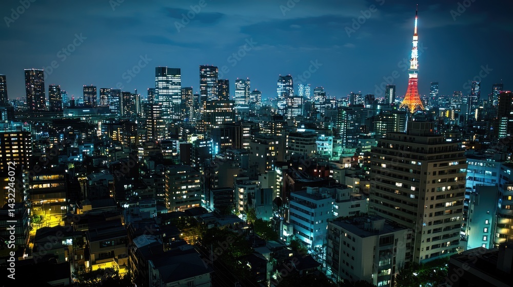 Obraz premium Long exposure of Tokyo expressway lights forming streaks through urban canyons