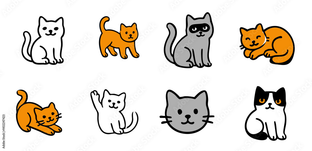 Obraz premium Cute Cartoon Cats in Various Poses and Colors