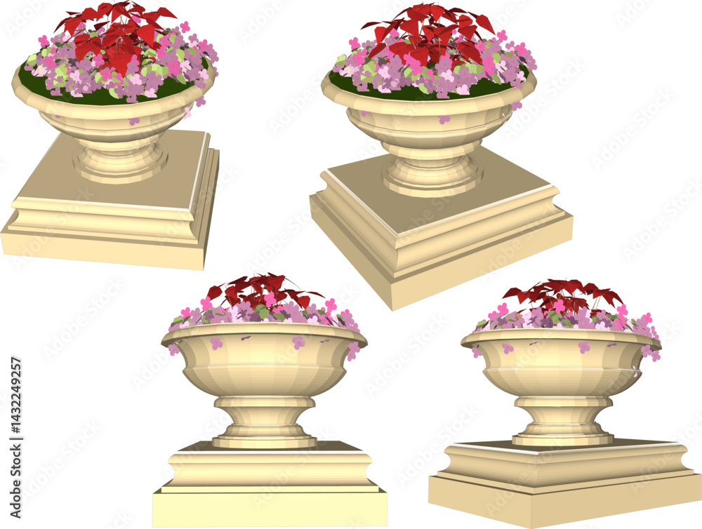 Fototapeta premium vector sketch illustration of flower pot design for city garden decoration 