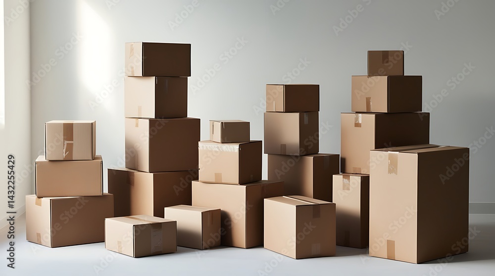Stack of cardboard boxes in various sizes arranged on a white surface in natural light, ideal for shipping, packaging, moving, storage, and delivery logistics visuals
Stack of cardboard boxes in various sizes arranged on a white surface in natural light, ideal for shipping, packaging, moving, storage, and delivery logistics visuals