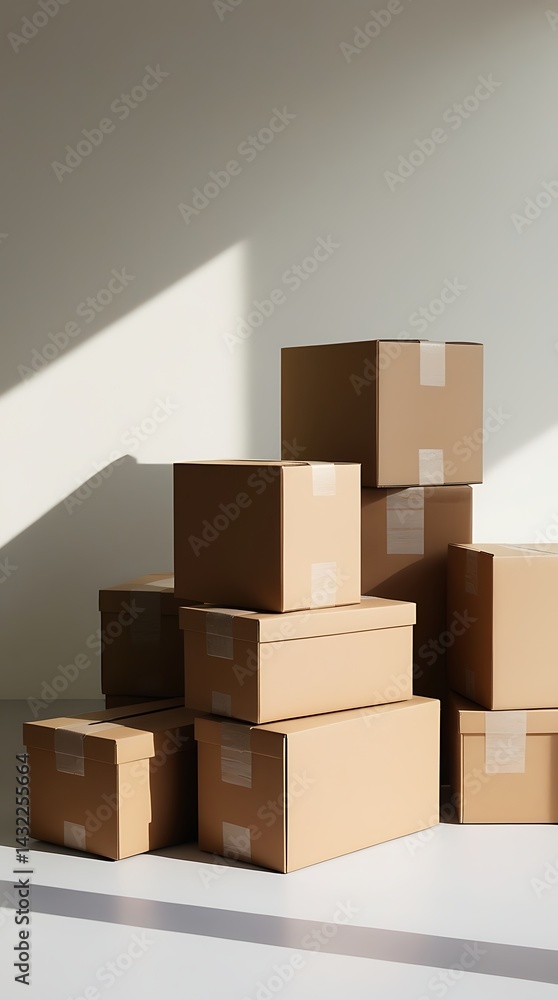 Stack of cardboard boxes in various sizes arranged on a white surface in natural light, ideal for shipping, packaging, moving, storage, and delivery logistics visuals
Stack of cardboard boxes in various sizes arranged on a white surface in natural light, ideal for shipping, packaging, moving, storage, and delivery logistics visuals