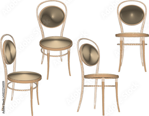 vector sketch illustration of wooden dining room chair design with modern abstract ethnic traditional design