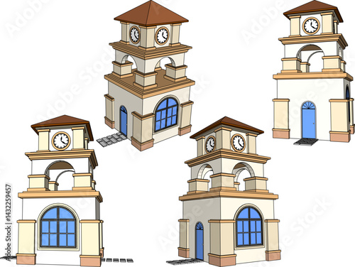 vector sketch illustration silhouette architectural design of security guard post building with portal for security  