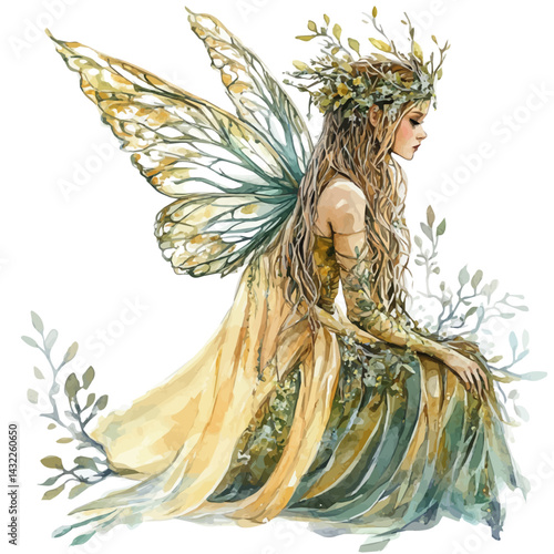 Fairy Queen, watercolor vector, isolated on a white background.