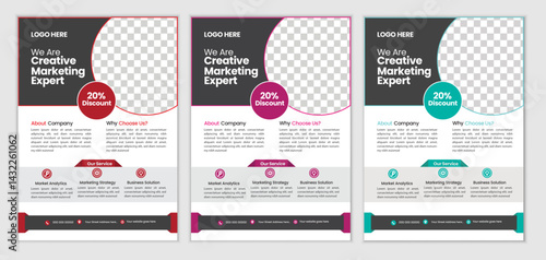 :a bundle of 3 templates of a4 flyer modern template, in blue color, and modern design,marketing, business proposal, abstract business flyer, promotion, advertise, publication and editable vector temp