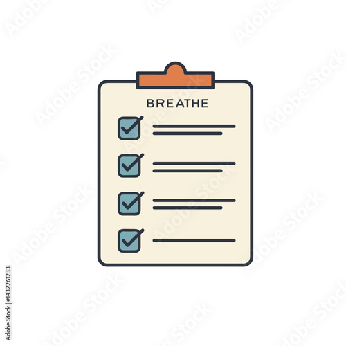 Breathing Checklist on Clipboard Illustration. Transparent background, Stress relief, Mindfulness, Relaxation concept, For blogs, websites, articles, health resources, social media, content