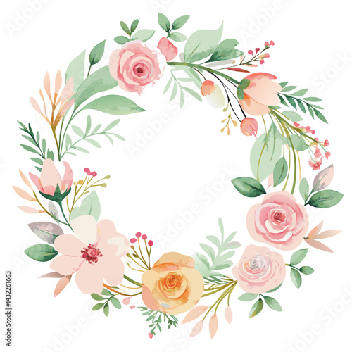 A pink floral bouquet of roses vector design with a decorative frame for a love-filled wedding card
