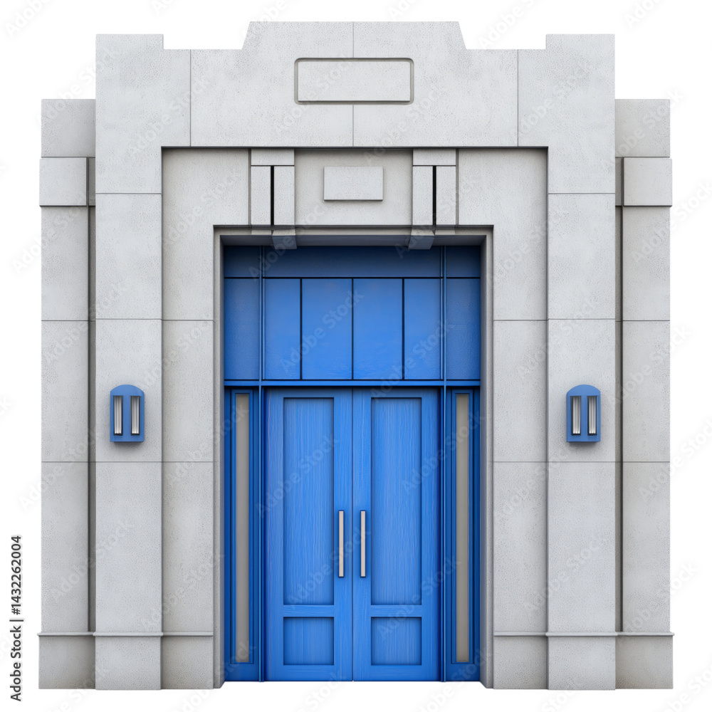 Fototapeta premium Architectural Building Entrance with Blue Doors and Gray Stone Facade