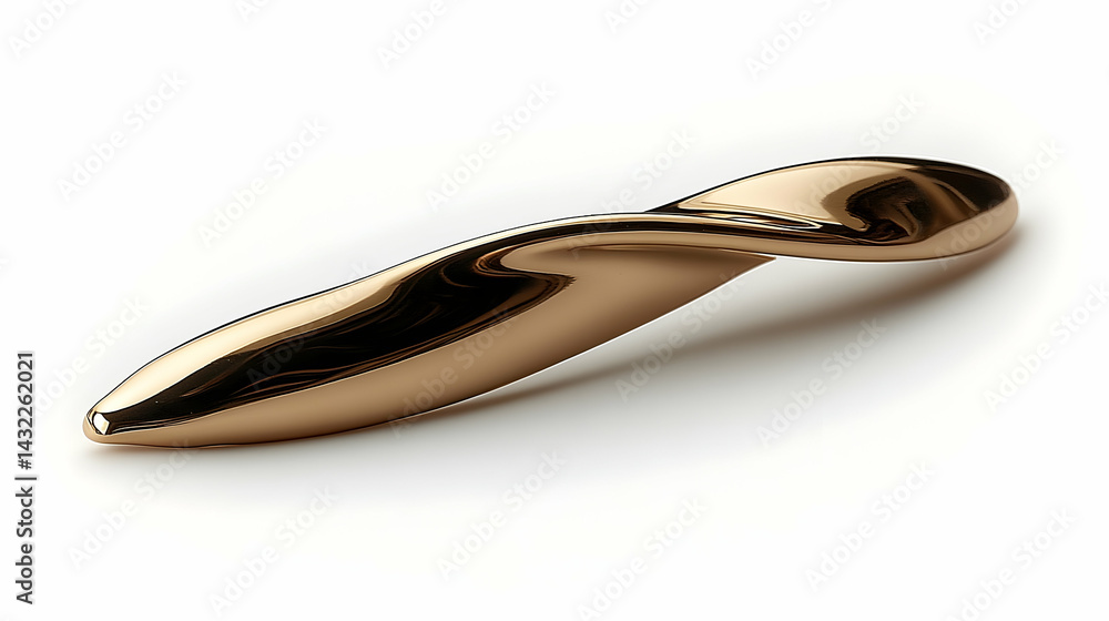 Fototapeta premium Golden Abstract Sculpture with Fluid Curves on White Background