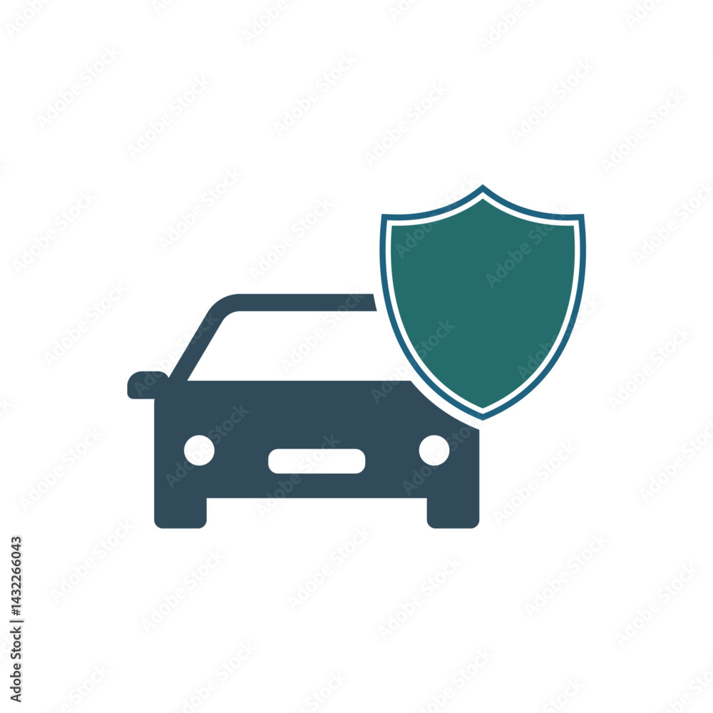 Car insurance icon. Solid vector icon car insurance concept, shield with car.