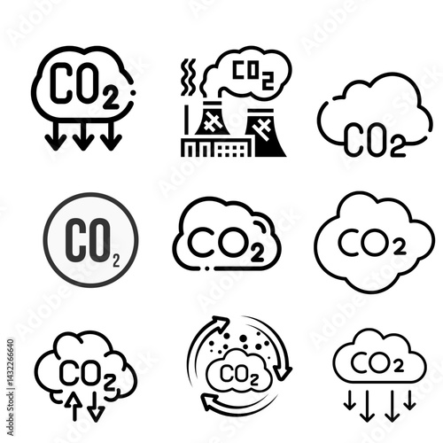 Carbon dioxide molecule illustration, symbolizing greenhouse gas, environment, emissions, climate change, air pollution, and atmospheric science.