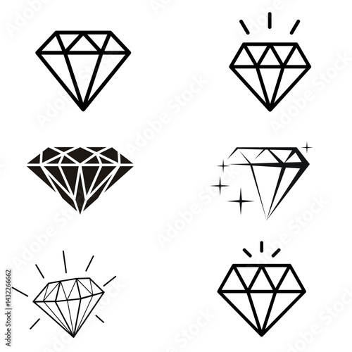 Flat Style Diamond Icons Collection – Abstract Linear Outline Vector Set