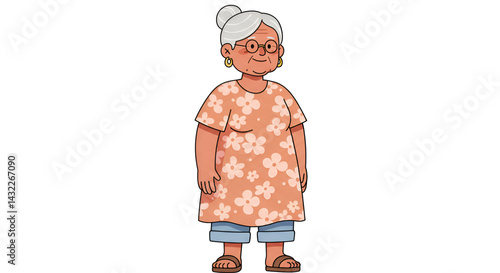 2D Cartoon Elderly Character in Various Poses No Background