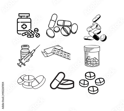 Medicine concept featuring pills and bottles, symbolizing healthcare, treatment, wellness, pharmaceuticals, recovery, prevention, and medical support.