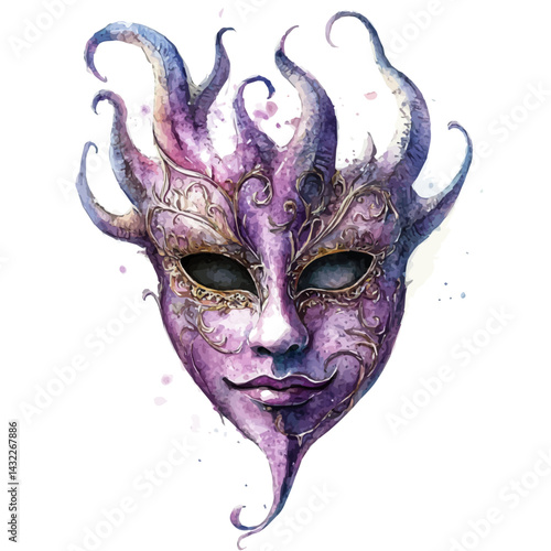 illustration of Enchanted Mask With An Ancient Curse, watercolor vector, isolated on a white background.