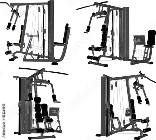 vector sketch illustration silhouette design of fitness machine sport fitness in gym center