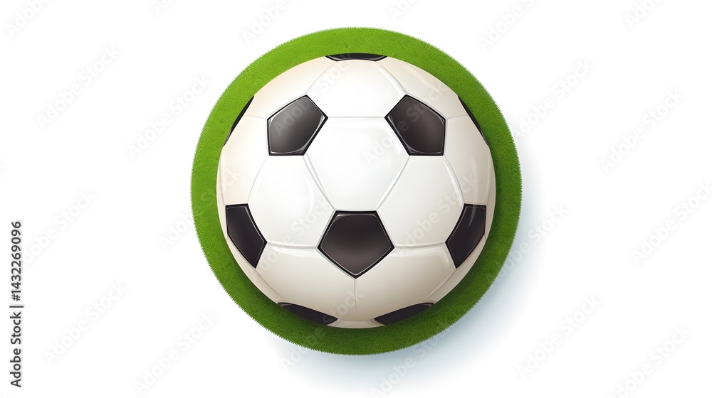 Professional top view of a soccer game field with leather football ball Professional top view of a soccer game field with leather football ball