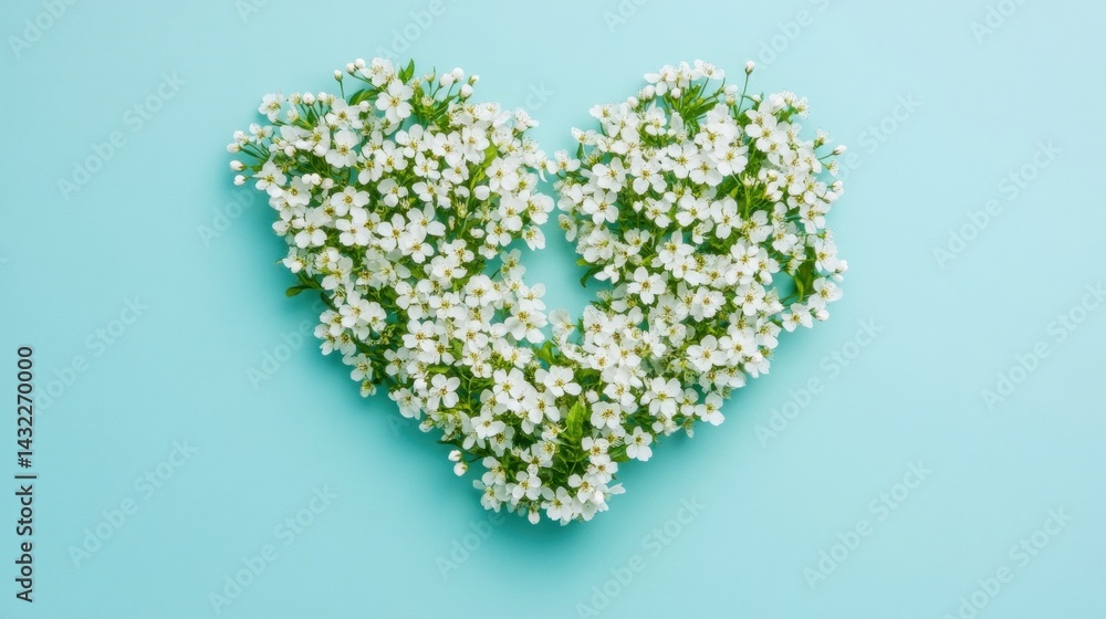 Delicate heart shape formed from small white flowers. Delicate heart shape formed from small white flowers.