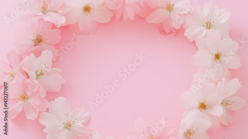 Delicate pink cherry blossom wreath on a pastel background.