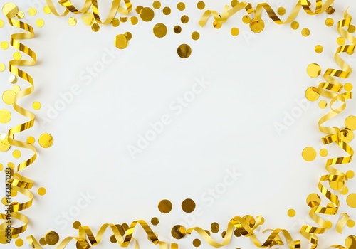 Scattered shining metallic decorative paper pieces forming simple contemporary arrangement pale composition features glittering metallic flakes dispersed surface suitable promotional banners cards