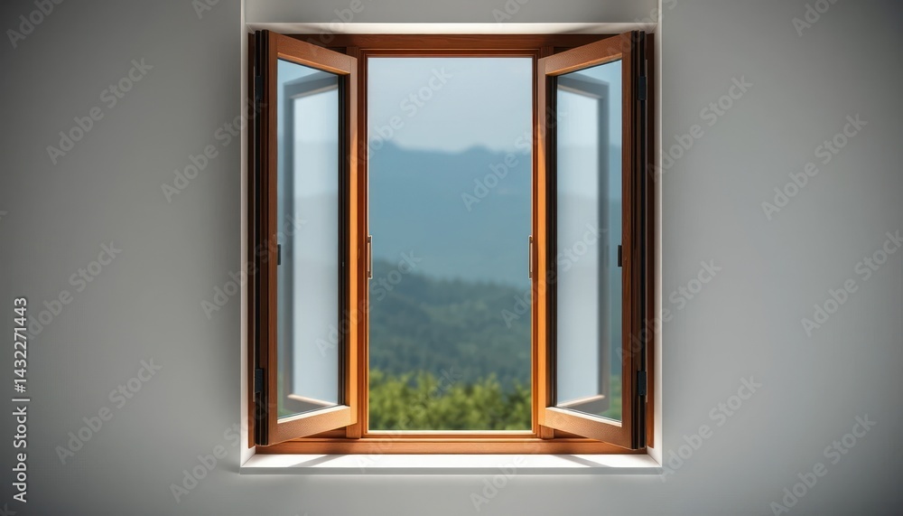 Open window with mountain view Open window with mountain view