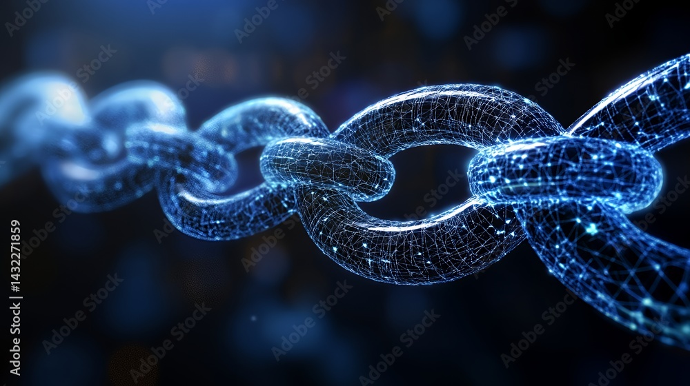 A futuristic digital representation of interconnected chains symbolizing blockchain technology. A futuristic digital representation of interconnected chains symbolizing blockchain technology.