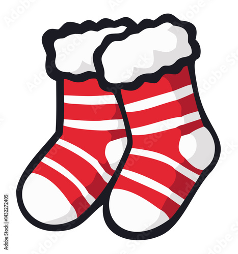 Red and white stripe slipper socks. Editable color vector