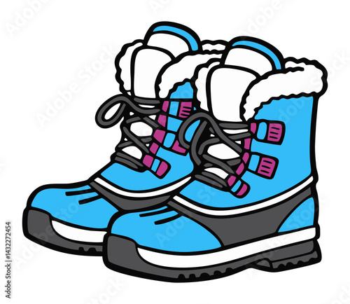 Blue and white snow shoes. Editable color vector