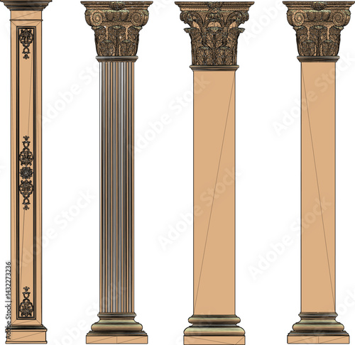 vector sketch illustration silhouette design pillar column building classic vintage ethnic roman greek 