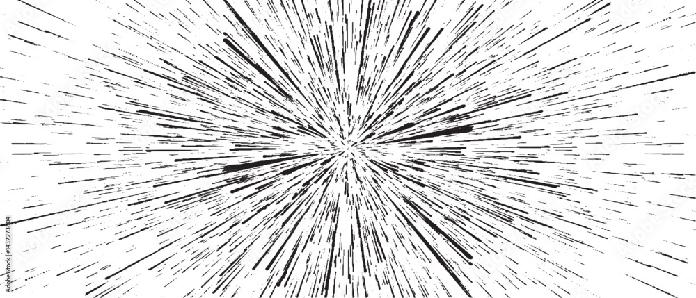 Fototapeta premium Circular starburst explosion texture. Distressed uneven grunge background. Abstract vector illustration. Overlay to create interesting effect and depth. Isolated on white background.