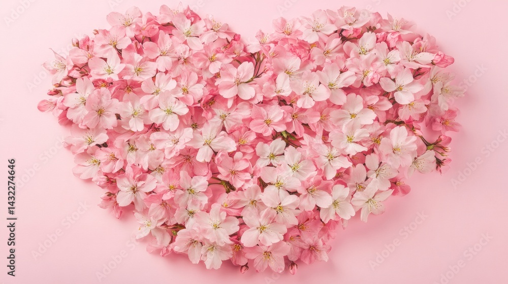 Fototapeta premium Delicate pink blossoms arranged in a heart shape.