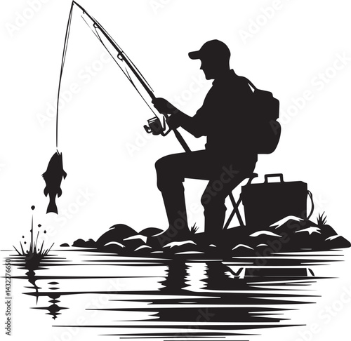 fishing man tattoo vector, fishing man logo silhouette vector