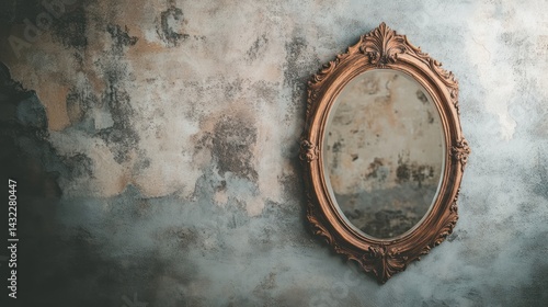 Reflections of Time: Antique Mirror on a Textured Wall with Muted Colors