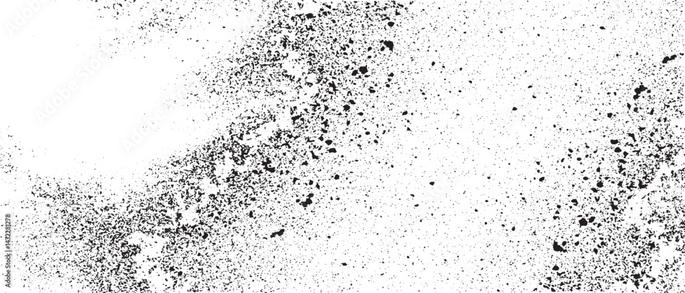 Obraz premium Monochrome texture composed of irregular graphic elements. Distressed uneven grunge background. Abstract vector illustration. Overlay for interesting effect and depth. Isolated on white background.